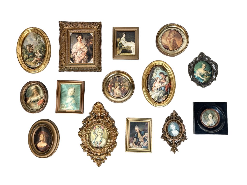 Vintage French Job Lot Mixed Small Miniature Tiny Framed Portrait Reproduction Prints Wall Decor Collector c1950-70’s