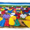 Vintage Haitian Folk Art Original Acrylic Painting Paint Art On Raw Canvas Signed A Ristil "The Markets" circa 1980-90's
