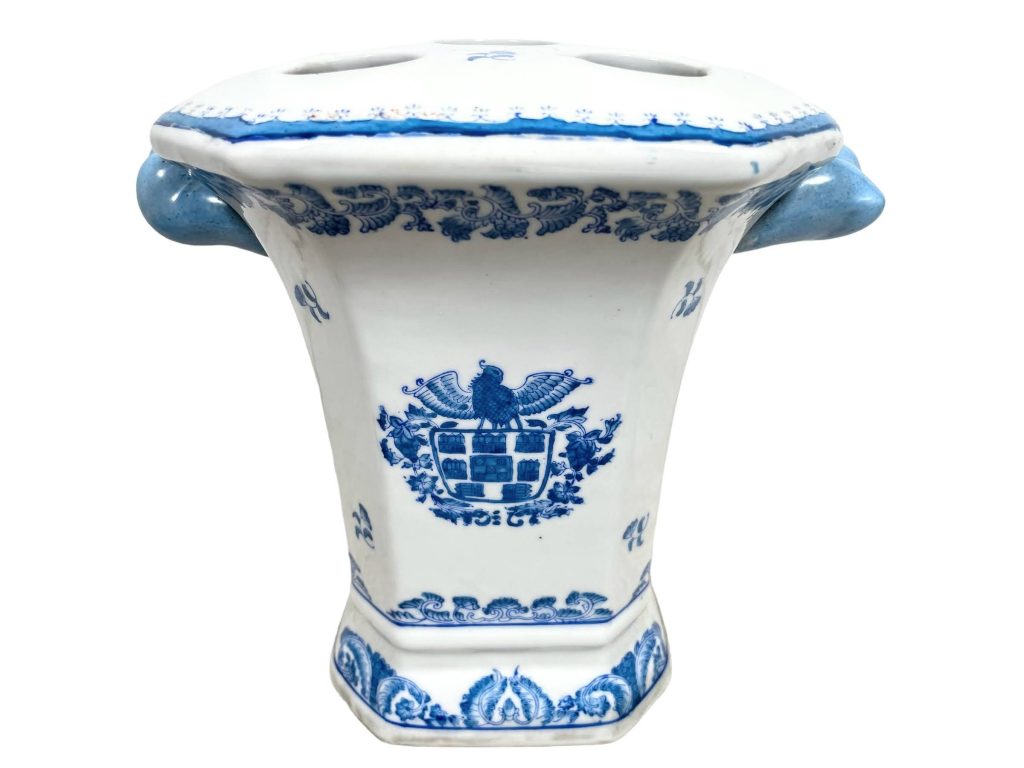 Vintage Chinese Asian Blue White Ceramic Five Hole Tulip Vase Pot Jar Storage Display Prop circa 1960-70’s