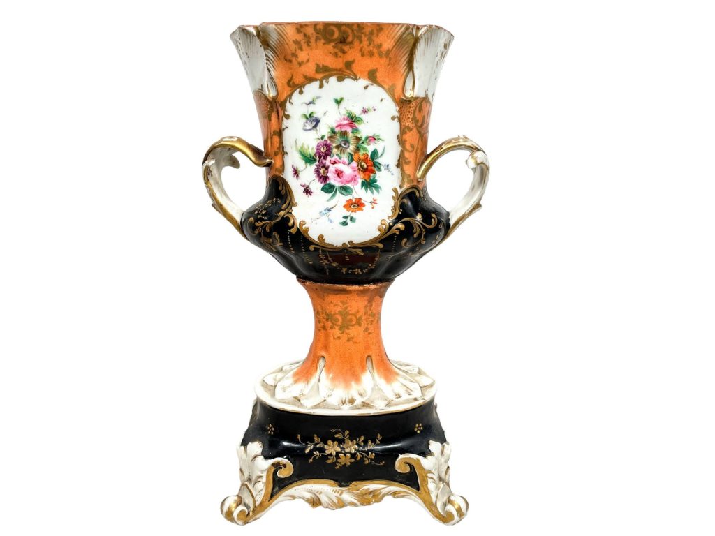 Antique French Empire Porcelain Vase Orange Black White Ceramic Vase Pot Jar Storage Display Prop circa 1880’s