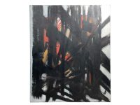 Vintage French Abstract Acrylic Painting "Nou Iv" On Canvas Wall Decor Decoration Grey Drip Splatter by PG c1990-2000