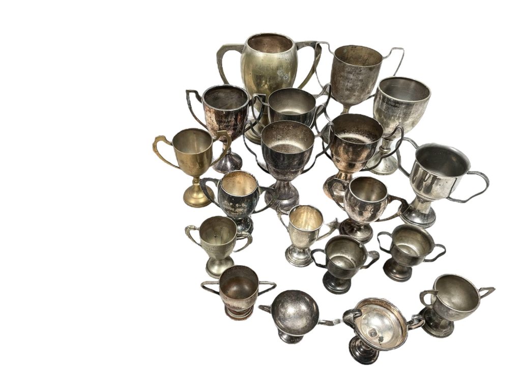 Vintage English Silver Plated Engraved Trophy Cup Collection Job Lot Of Nineteen Prizes Awards c1950-1980s