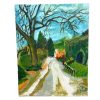 Vintage French Countryside Painting Acrylic Skyline Trees Tree Woodland Field Scenic Path On Canvas circa 1990's