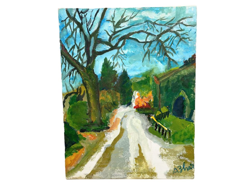 Vintage French Countryside Painting Acrylic Skyline Trees Tree Woodland Field Scenic Path On Canvas circa 1990’s