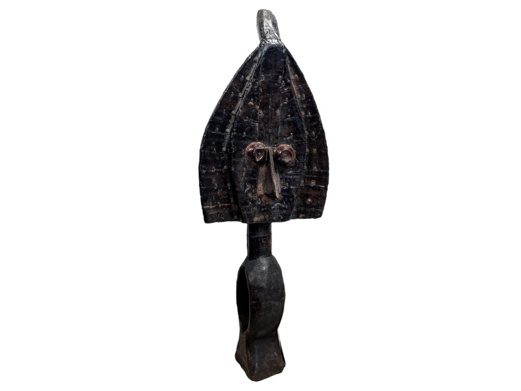 Vintage African Gabon Kota Part Metal Wrapped Statue Figurine Primitive Carving Sculpture Wooden Tribal Art c1980’s