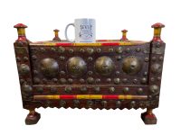 Alternative view of Vintage Indian Sri Lankan Side Table Chest Wooden Brass Metal Wood Plant Stand Support Ornate Detailed  c1950's de France