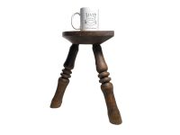 Alternative view of Vintage French Chunky Heavy Strong D Stool Table Wooden Wood Seat Side Stand Flower Pot Ornament Small Display Tabouret c1960-70's