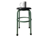Alternative view of Vintage French Green Studio Stool Wood Metal Cushioned Chair Seat Plinth Display Art Industrial Workshop Tabouret circa 1960-70's