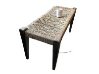 Alternative view of Vintage French Bench Stool Woven Rope String Seat Wooden Brown Rest Hallway Side c1970-80's