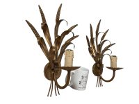Alternative view of Vintage French Golden Wheatsheaf Wall Hanging Sconces Pair Lamp Electric Light Lantern Candle c1970's
