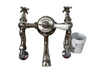 Alternative view of Vintage French Ceramic & Metal Bathroom Shower Switcher Hot Cold Froid Chaud Faucet Mixer Water Tap Taps c1940's