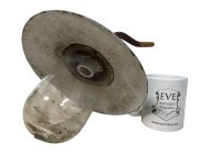 Alternative view of Vintage French Green White Enamel Industrial Commercial Small Hanging Lamp Light Shade Lampshade circa 1940-50's