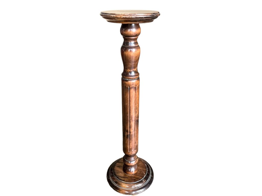 Vintage French Tall Wooden Wood Side Table Stand Plinth Flower Pot Ornament Dark Wood Brown Display circa 1980’s of Europe