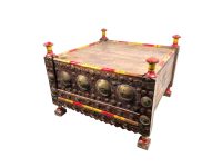 Vintage Indian Sri Lankan Side Table Chest Wooden Brass Metal Wood Plant Stand Support Ornate Detailed  c1950's de France