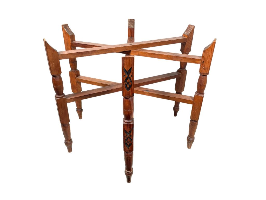 Vintage Moroccan Arabian Ornate Wooden Folding Table Tray Legs Support Stand Plinth Dark Wood circa 1980-90’s
