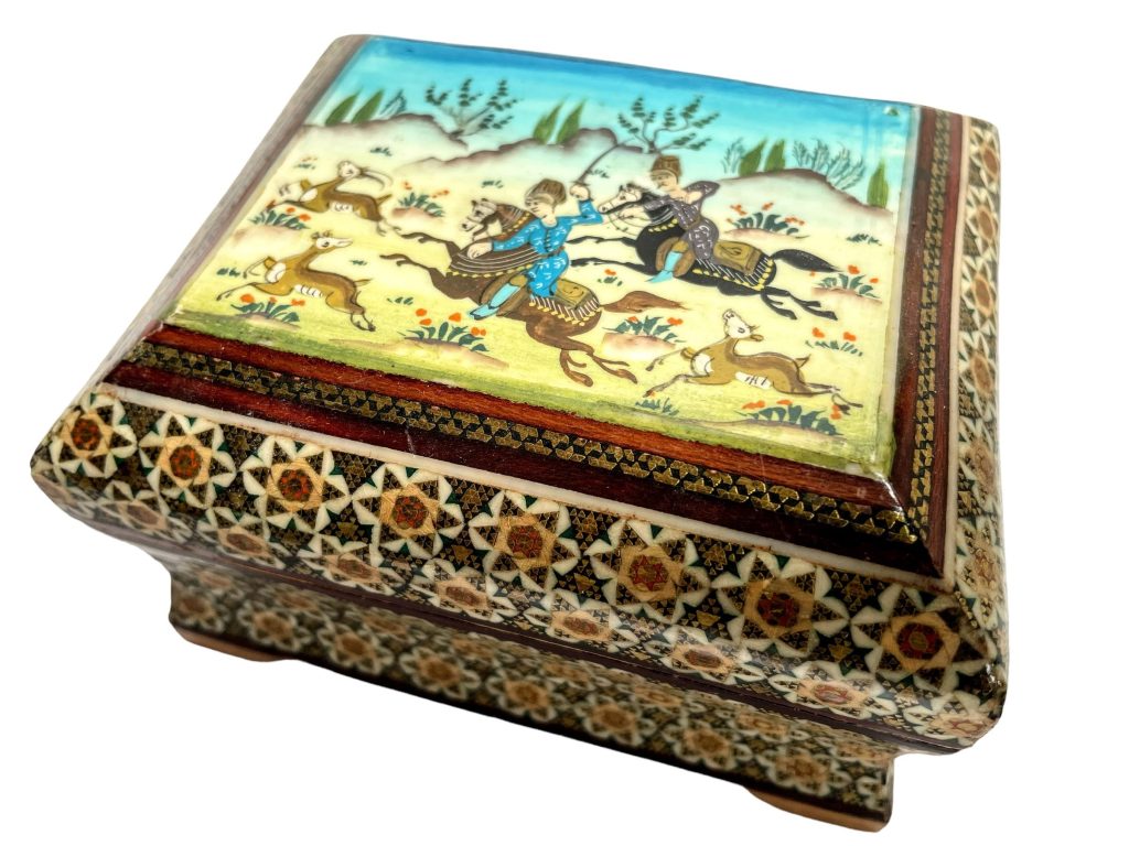 Vintage Asian Indian Decorated Storage Box Display Wooden Wood Desk Organiser Jewelry circa 1980’s