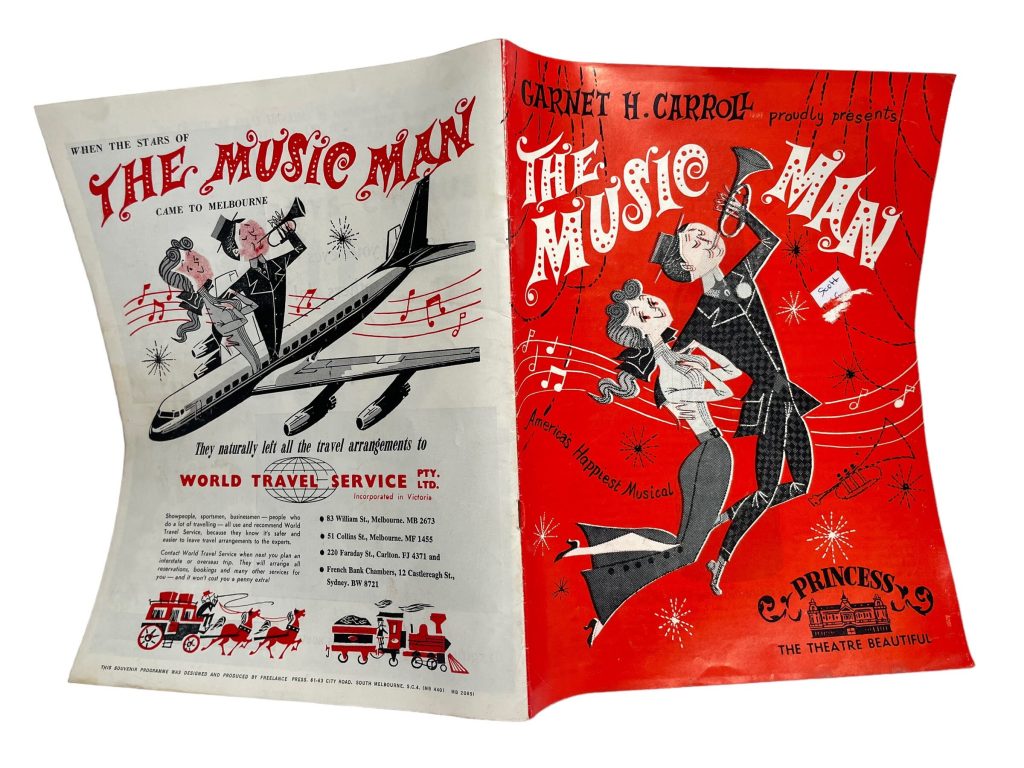 Original Vintage Theatre Program Play Musical Souvenir The Music Man Australian Princess Theater Collectable Programme circa 1960’s