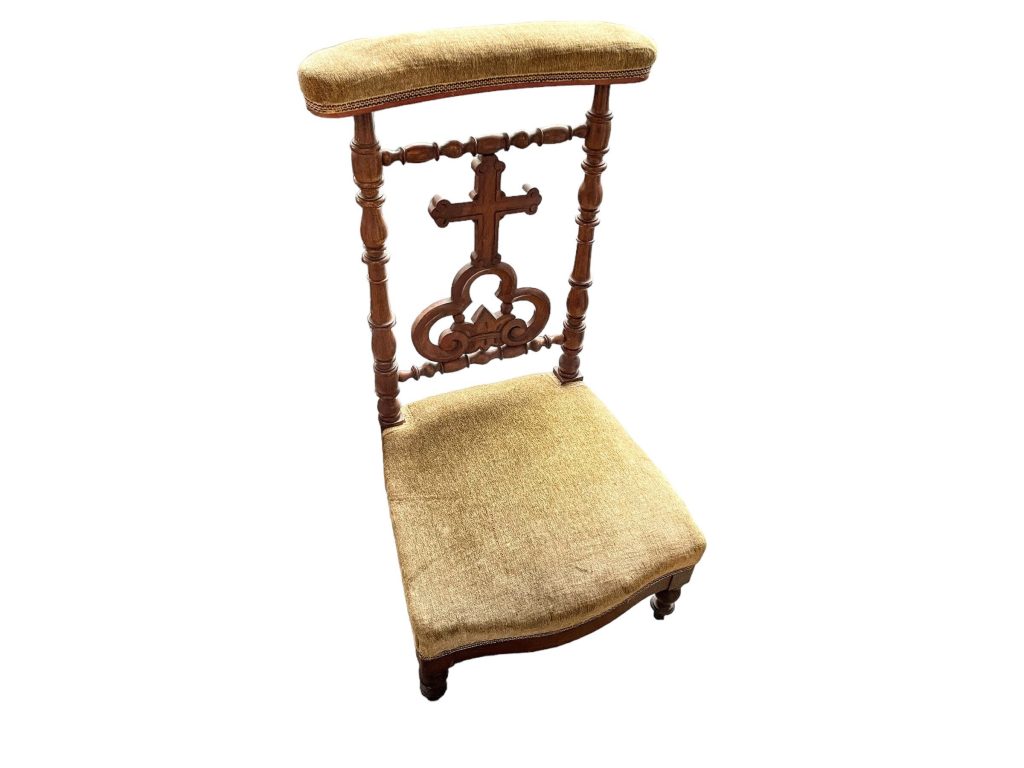 Vintage French Large Wooden Brown Wood Prayer Praying Kneeling Stool Chair Seating Kneel Kneeler Pray c1940-50’s