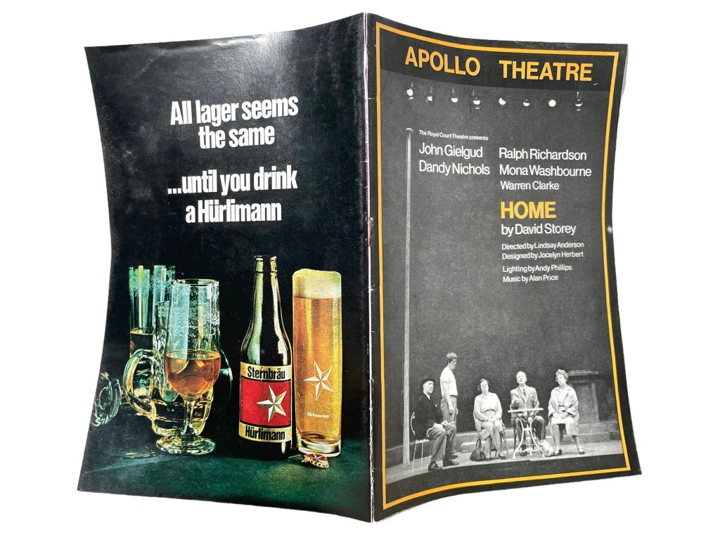 Original Vintage English Apollo Theatre Home David Storey Program Play Musical Souvenir Collectable Programme circa 1970