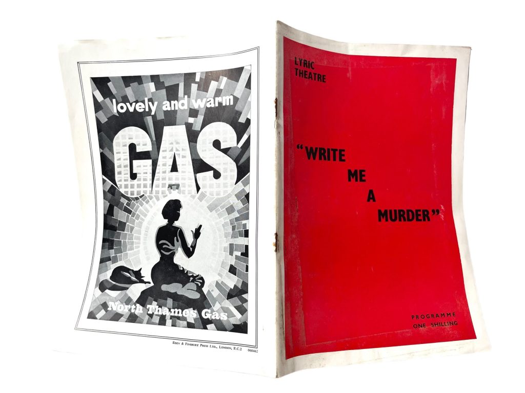 Original Vintage English Lyric Theatre Write Me A Murder George Schaefer Program Play Musical Souvenir Collectable Programme c1962