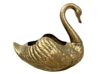 Vintage French Brass Metal Swan Bowl Dish Ornament Figurine Sculpture Statue Cast Metal circa 1950-60's