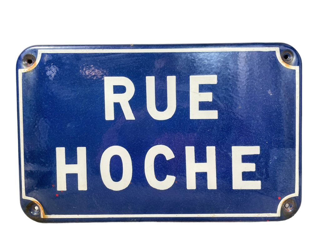 Vintage French Original Iron Enamel Street Sign Rue Hoche Street Metal Road Display Promotional c1950-60’s