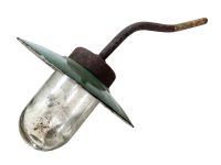 Vintage French Green White Enamel Industrial Commercial Small Hanging Lamp Light Shade Lampshade circa 1940-50's