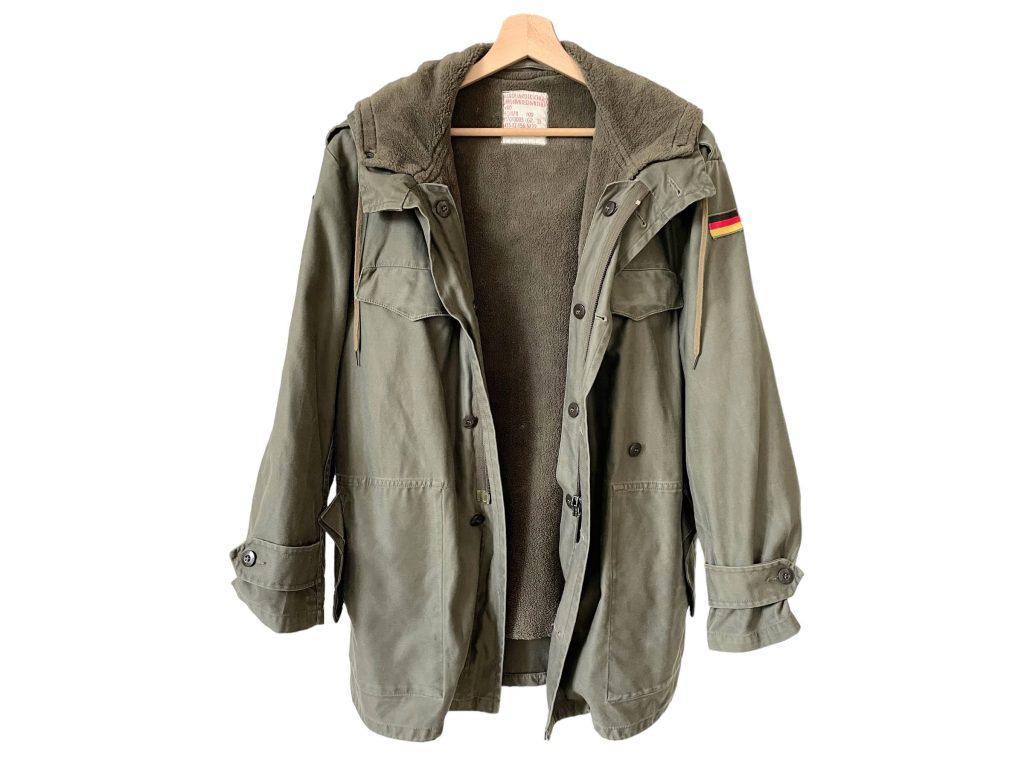 Vintage German Army Hooded Jacket Fully Lined Uniform Khaki German Military Size 3 1990’s