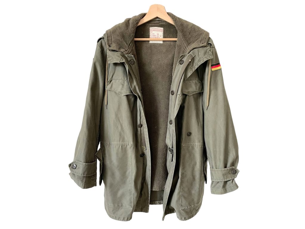 Vintage German Army Hooded Jacket Fully Lined Uniform Khaki German Military Size 3 1990's