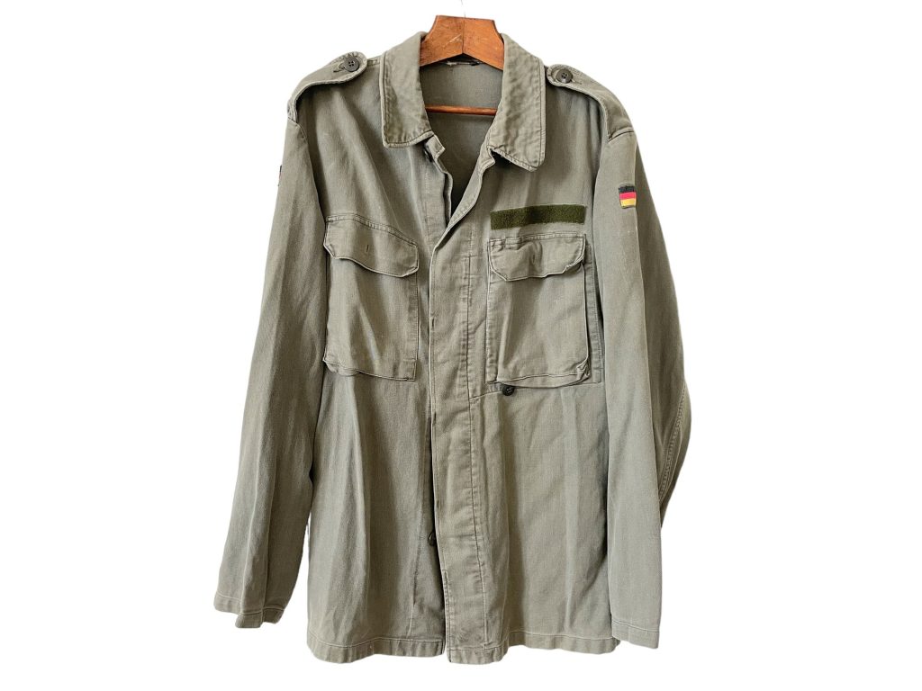 Vintage German Army Jacket Uniform Khaki Cotton Military Soldier Green German Size L 1990's