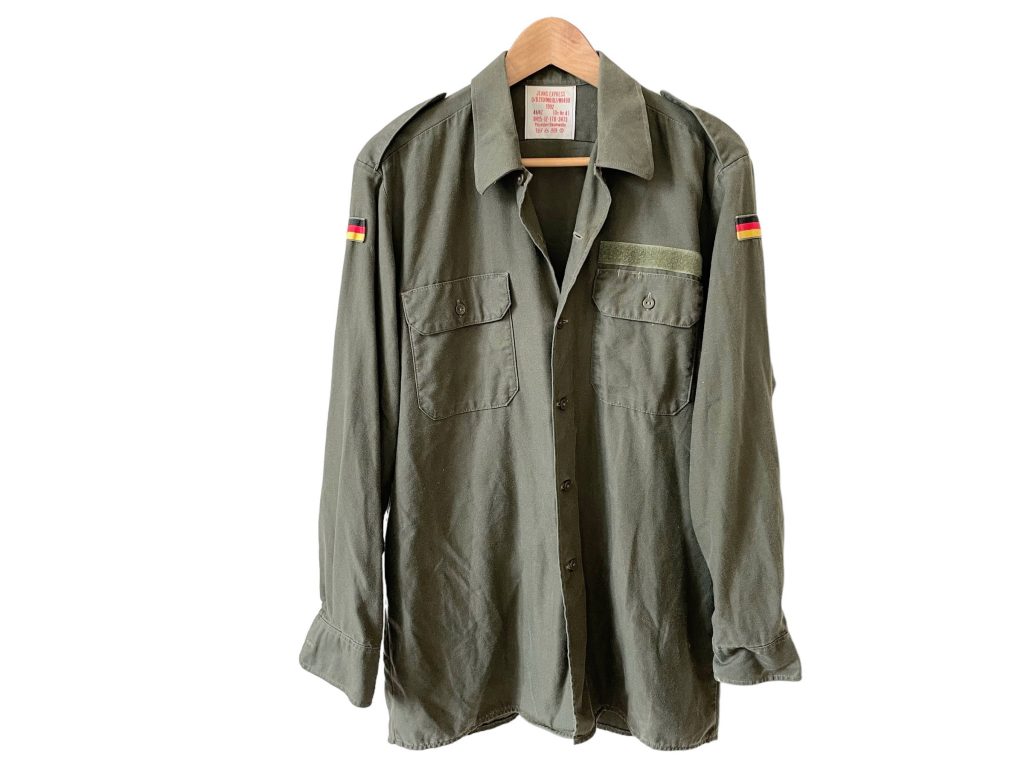 Vintage German Army Shirt Uniform Khaki Cotton Military Soldier Green German Size 4 1990's