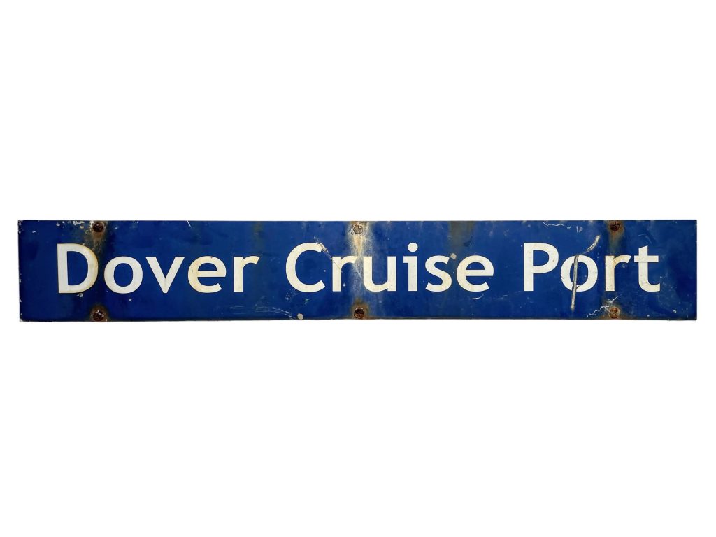 Vintage English Dover Cruise Port Original Metal White Blue Roadsign Road Sign c1980-90’s