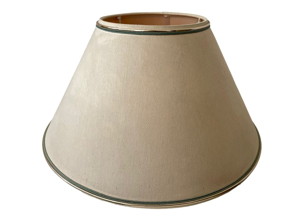 Vintage French Cream Silk Gold Green Strip Finish Lamp Shade Lampshade Desk Table Light circa 1980’s