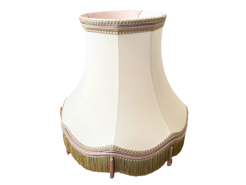Vintage French Large Cream Pale Beige With Pink Lining Fringe Edging Trim Finish Lamp Shade Lampshade Floor Light circa 1970-80’s