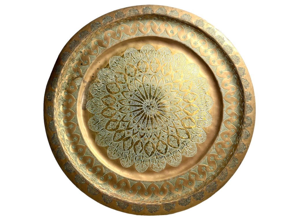 Vintage Moroccan Arabian Large Brass Circular Tray Plate Dish Charger Serving Wall Hanging Table Top Display c1970-80’s