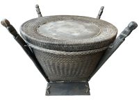 Vintage Thai Rice Basket Table Storage Stand Chest Wooden Wood Support Ornate Detailed c1980's