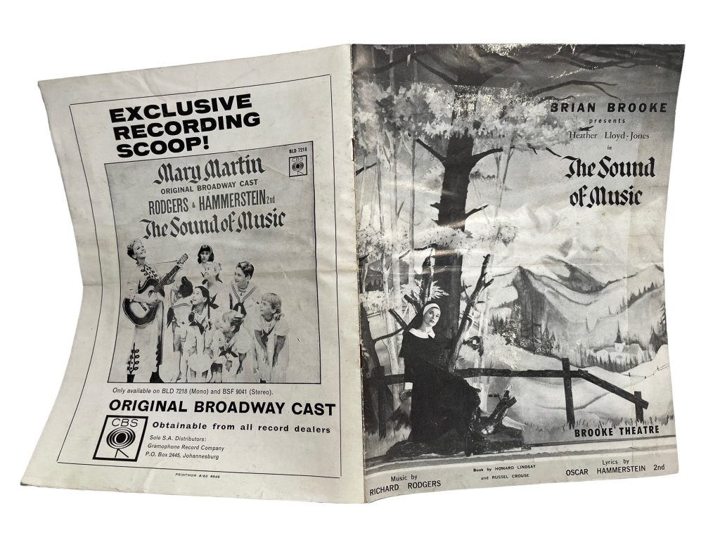 Original Vintage Theater Program Play Musical Souvenir The Sound Of Music Brooke Theatre South Africa Collectable Programme c1963