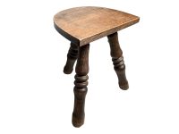 Vintage French Chunky Heavy Strong D Stool Table Wooden Wood Seat Side Stand Flower Pot Ornament Small Display Tabouret c1960-70's