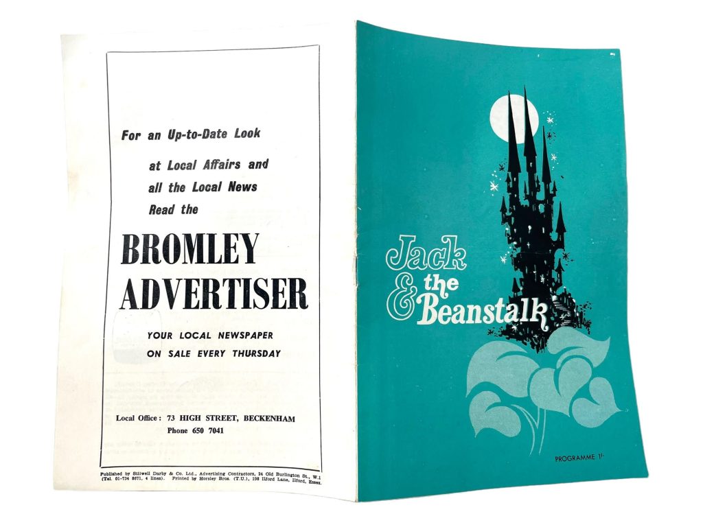 Original Vintage English New Theatre Bromley Jack & The Beanstalk Program Play Musical Souvenir Collectable Programme circa 1969