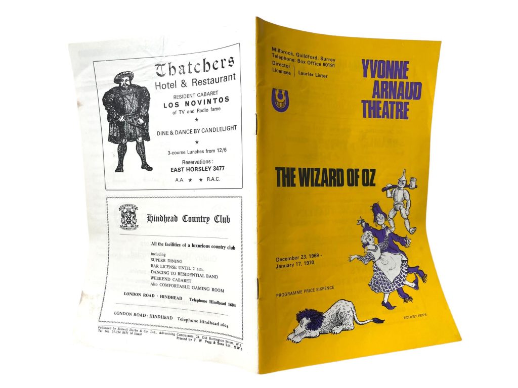 Original Vintage English Yvonne Arnaud Theatre The Wizard Of Oz Program Play Musical Souvenir Collectable Programme circa 1969