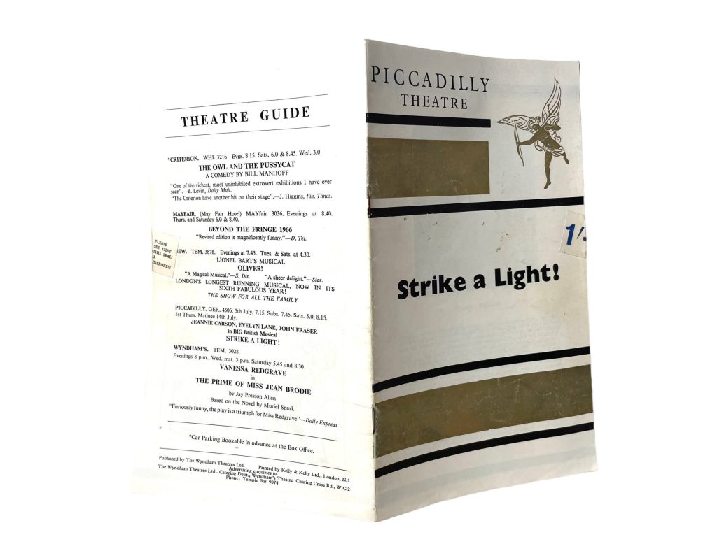 Original Vintage English Piccadilly Theatre Strike A Light Program Play Musical Souvenir Collectable Programme circa 1966