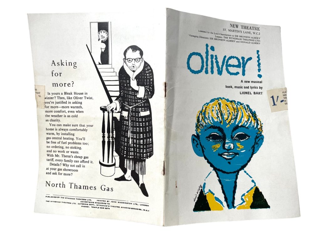 Original Vintage English New Theatre Oliver Program Play Musical Souvenir Collectable Programme c1960