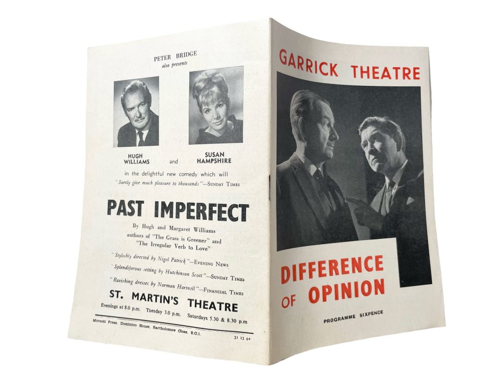 Original Vintage English Garrick Theatre Difference Of Opinion Program Play Musical Souvenir Collectable Programme c1965