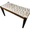 Vintage French Bench Stool Woven Rope String Seat Wooden Brown Rest Hallway Side c1970-80's