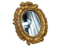 Vintage French Small Antique Resin Reproduction Ornate Gold Wall Hanging Glass Mirror Decorative Cloakroom circa 1990's
