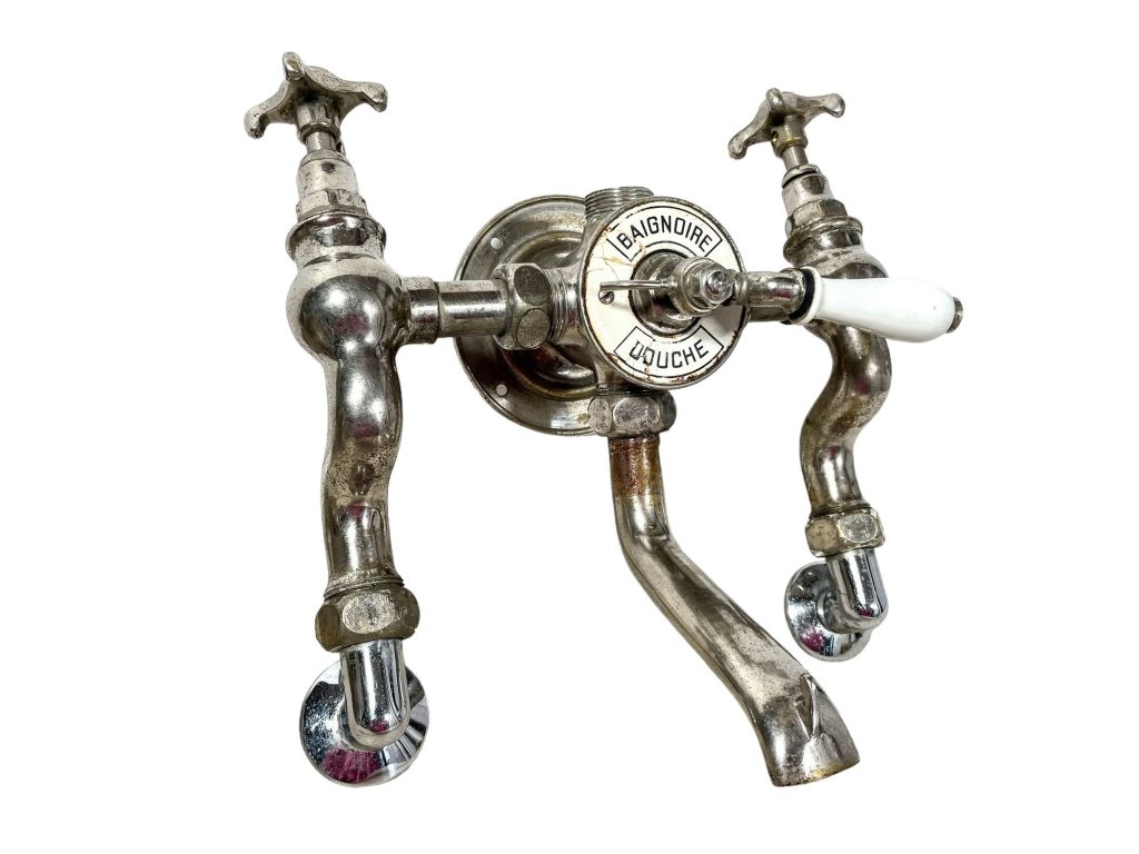 Vintage French Ceramic & Metal Bathroom Shower Switcher Hot Cold Froid Chaud Faucet Mixer Water Tap Taps c1940’s