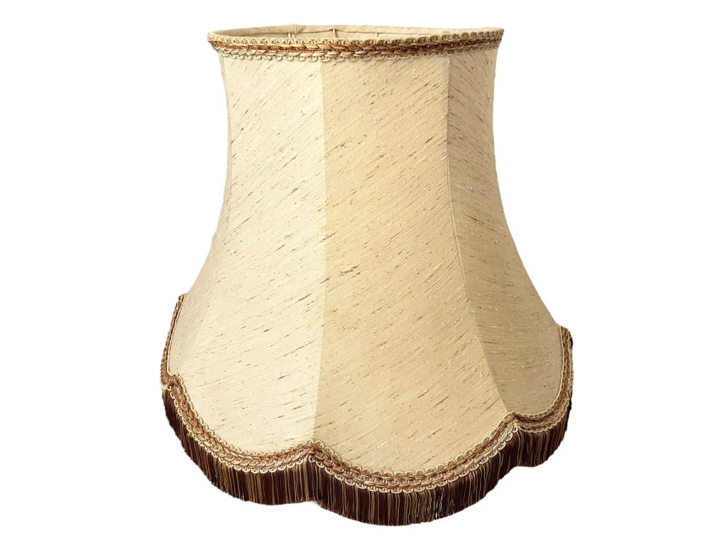 Vintage French Extra Large Brown Beige With Pink Lining Fringe Edging Trim Finish Lamp Shade Lampshade Floor Light circa 1970-80’s