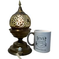 Alternative view of Vintage Moroccan Brass Lattice Lace Desktop Table Top Lamp Light Candle Tealight Shade Lampshade Electric circa 1970's