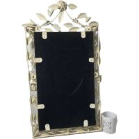 Alternative view of Vintage French Toleware Flower Metal Leaf Fancy Framed White Green Wall Hanging Mirror c1980-90's