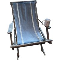Alternative view of Vintage French Rocking Deck Chair Wood Canvas Garden Balcony Patio Decorative Folding circa 1970's